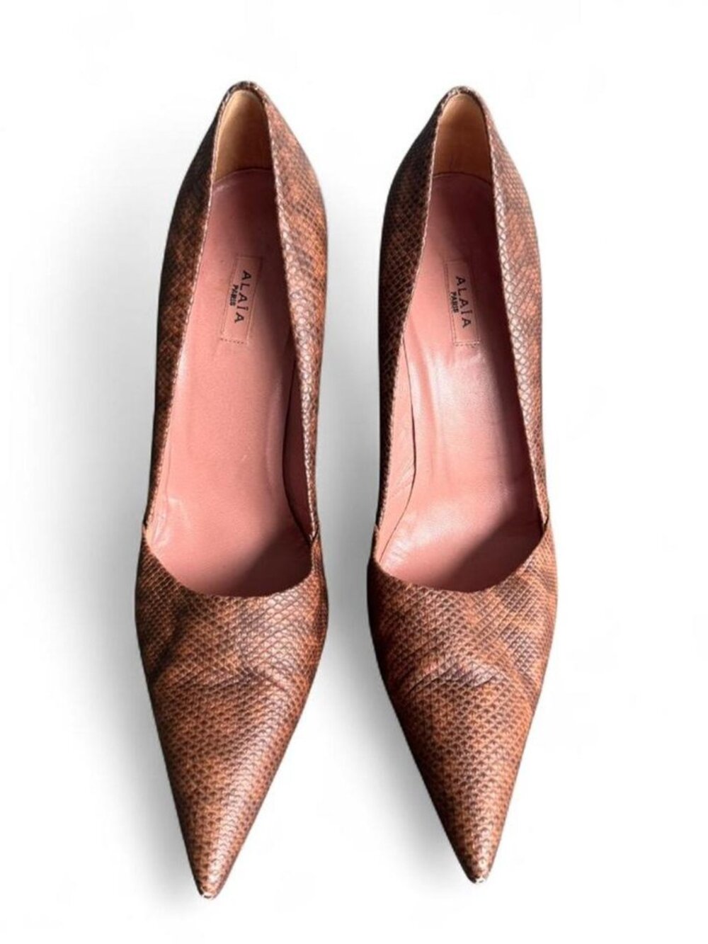 Vintage Alaïa Python Embossed Leather Pointed Toe Stiletto Heels